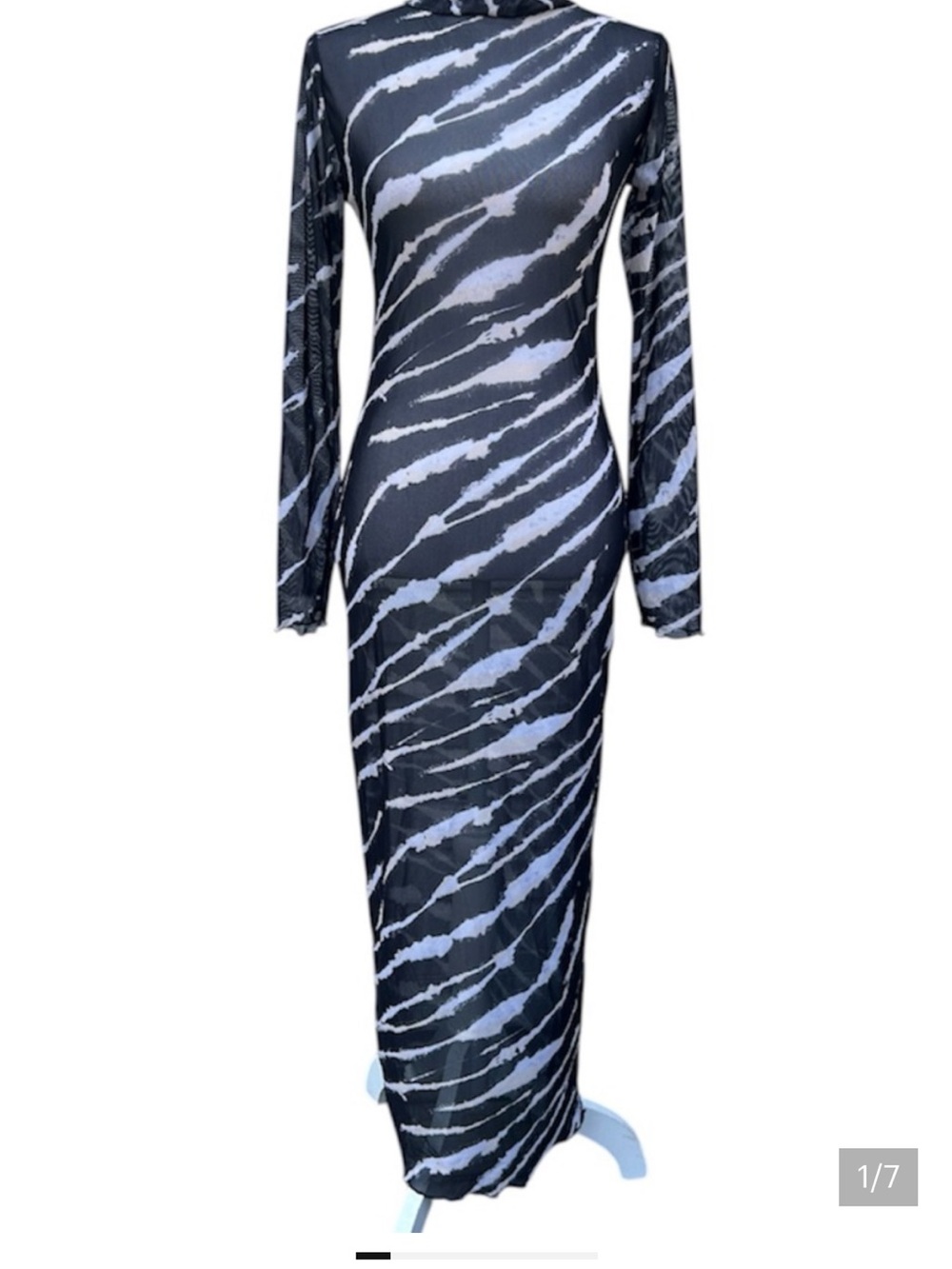 Matte Collection Zebra Print Mesh Cover-Up Dress | Swim Cover-Up | Size Large